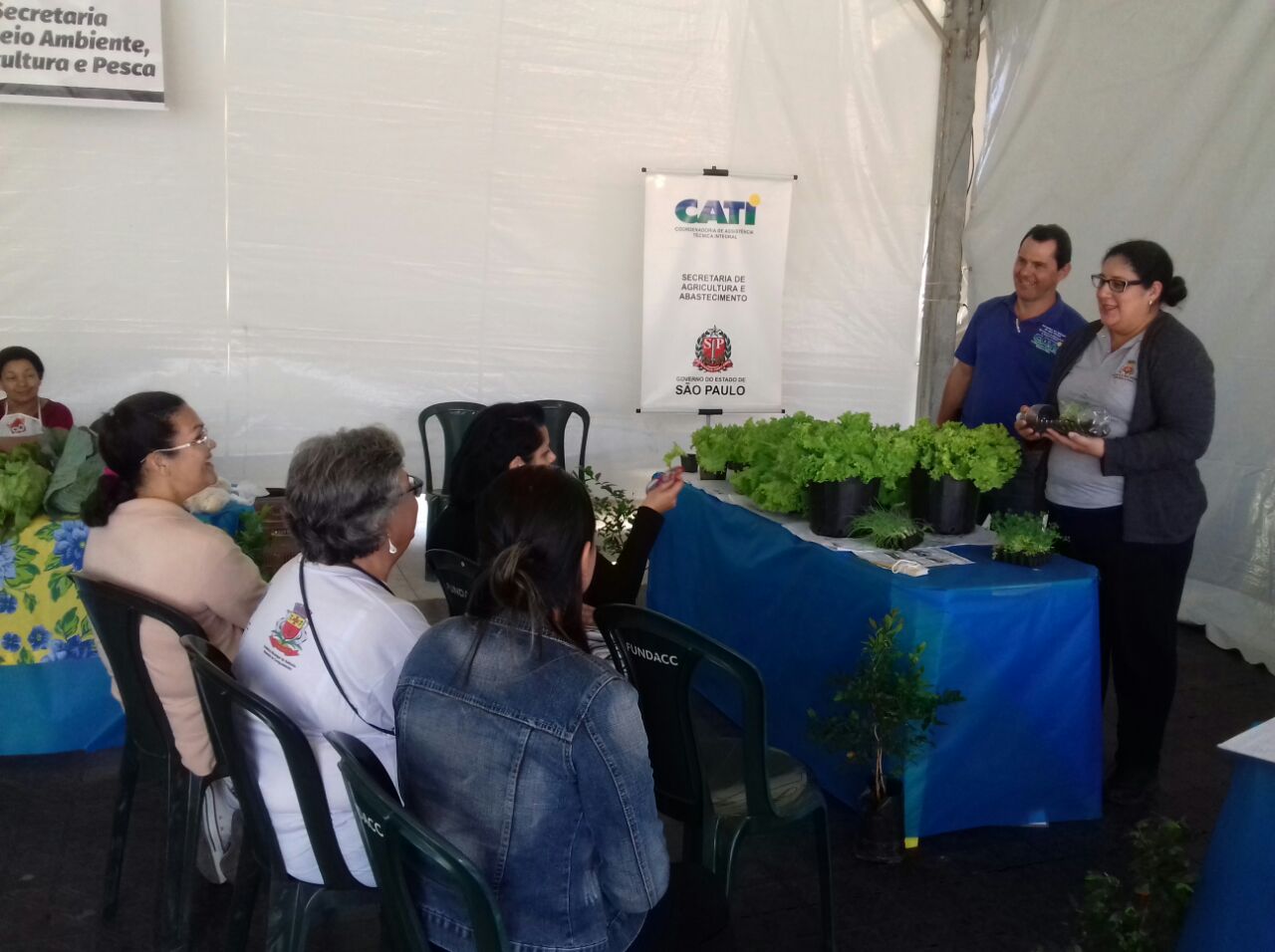 Verduras e temperos expostos no estande da secretaria