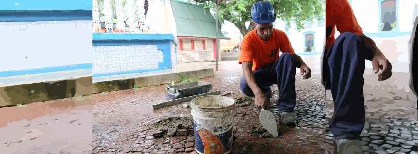 Prefeitura realiza manutenção de pedras portuguesas em praças, calçadão e orla da praia