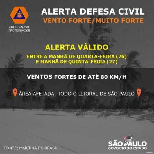 Defesa Civil e Marinha alertam para chegada de ventos de até 80km/h nesta quarta e quinta-feira