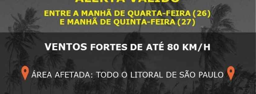 Defesa Civil e Marinha alertam para chegada de ventos de até 80km/h nesta quarta e quinta-feira