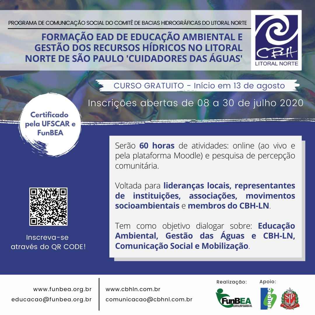 Comitê de Bacias do Litoral Norte abre inscrição para curso voltado para Educação Ambiental 