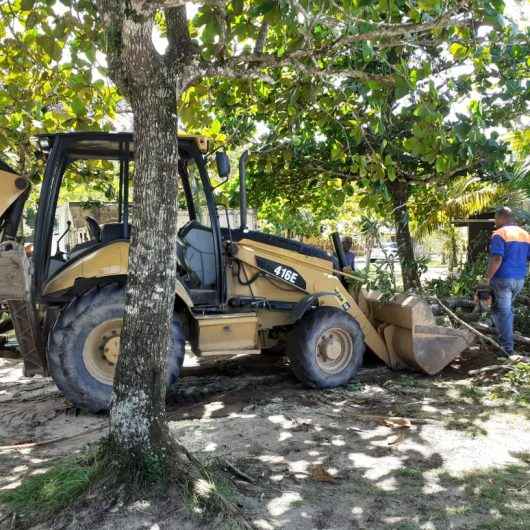 Prefeitura de Caraguatatuba retira árvores caídas após ocorrência de ressaca na praia da Mococa