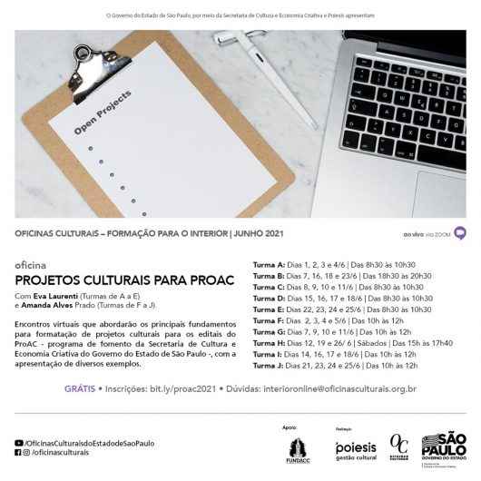 Inscrições abertas para Oficina de Projetos Culturais para ProAC