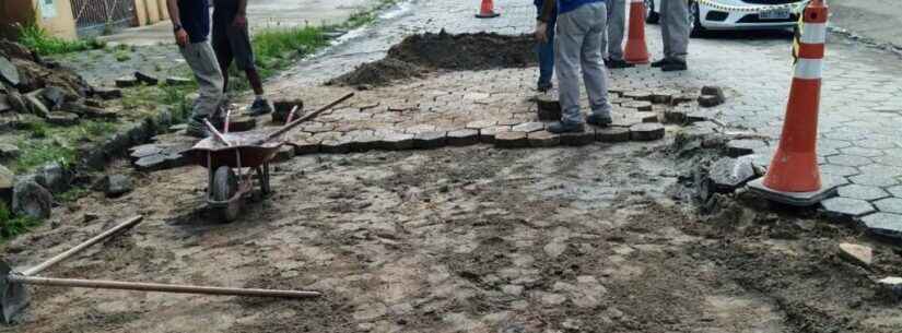 Prefeitura faz manutenção de bloquetes na Avenida Siqueira Campos, no Centro