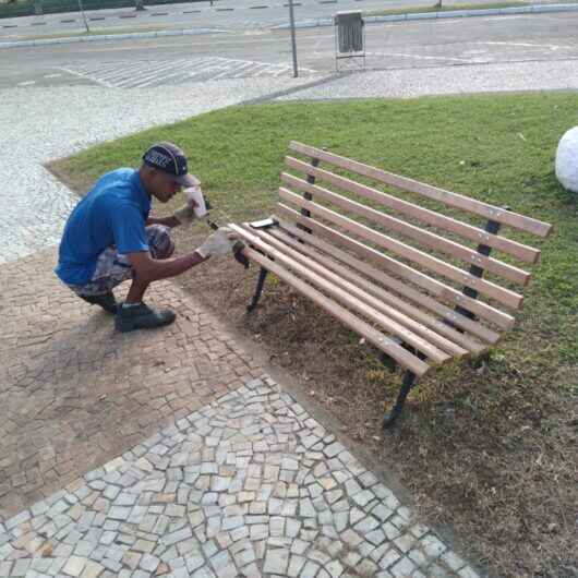 Caraguatatuba revitaliza madeiramentos de bancos do TMC e pontes da Martim de Sá