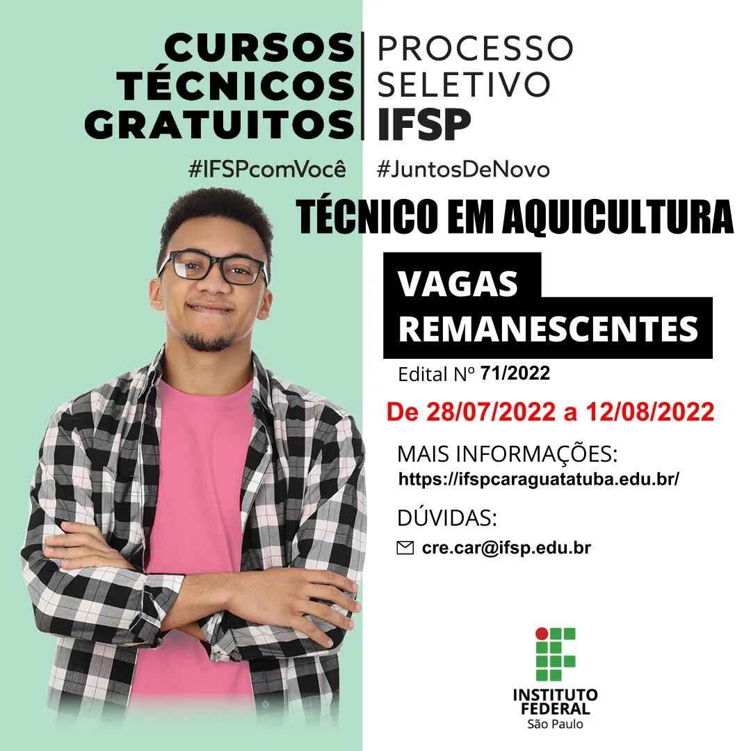 Instituto Federal de Caraguatatuba disponibiliza 33 vagas para curso de Aquicultura