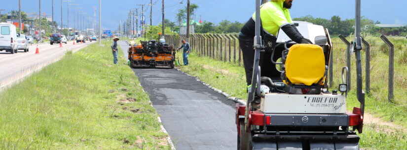 Novo pavimento é implantado nas obras de revitalização da ciclovia de Caraguatatuba Novo pavimento é implantado nas obras de revitalização da ciclovia de Caraguatatuba