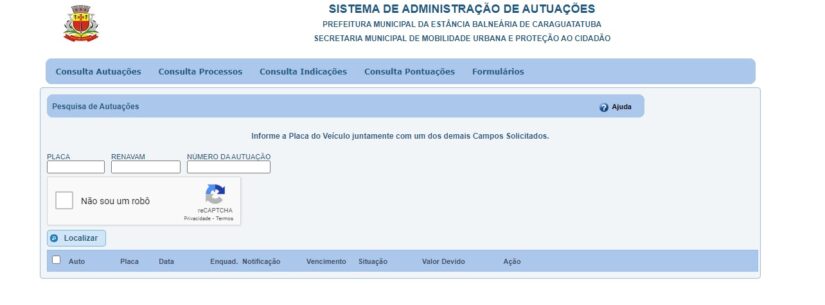 Sistema de recursos de multas de trânsito da Prefeitura de Caraguatatuba passa por manutenção