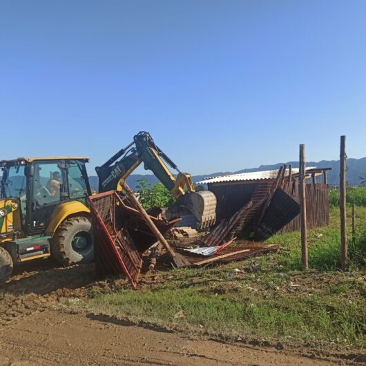 Prefeitura demole construção irregular em área pública no Golfinhos