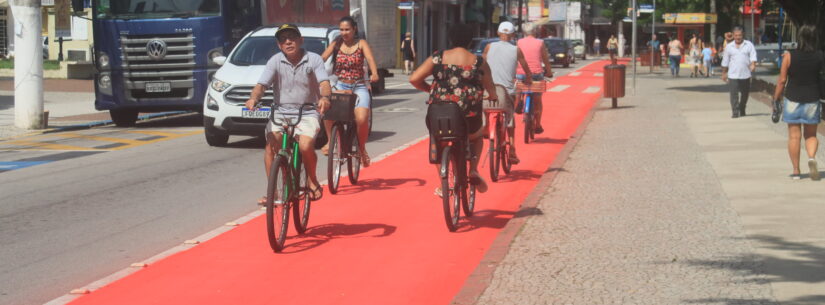 Prefeitura reforça pintura de solo em ciclofaixas do Centro