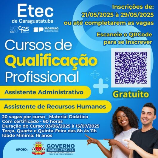 Caraguatatuba abre inscrições para cursos gratuitos de Assistente Administrativo e Assistente de Recursos Humanos Caraguatatuba abre inscrições para cursos gratuitos de Assistente Administrativo e Assistente de Recursos Humanos