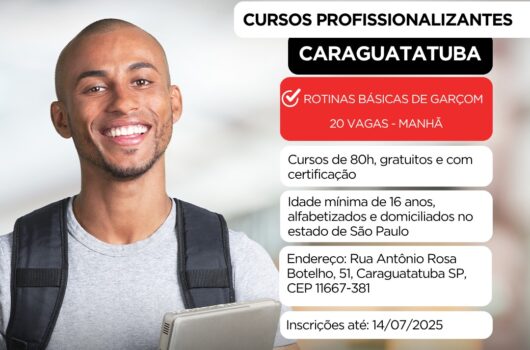Caraguatatuba oferece Curso Gratuito de Rotinas Básicas de Garçom Caraguatatuba oferece Curso Gratuito de Rotinas Básicas de Garçom