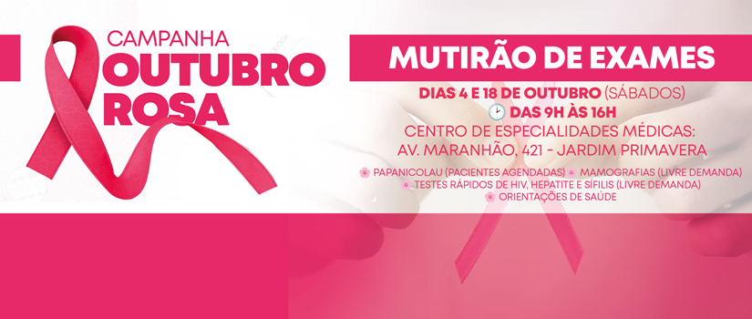 Banner mutirão de exames outubro rosa